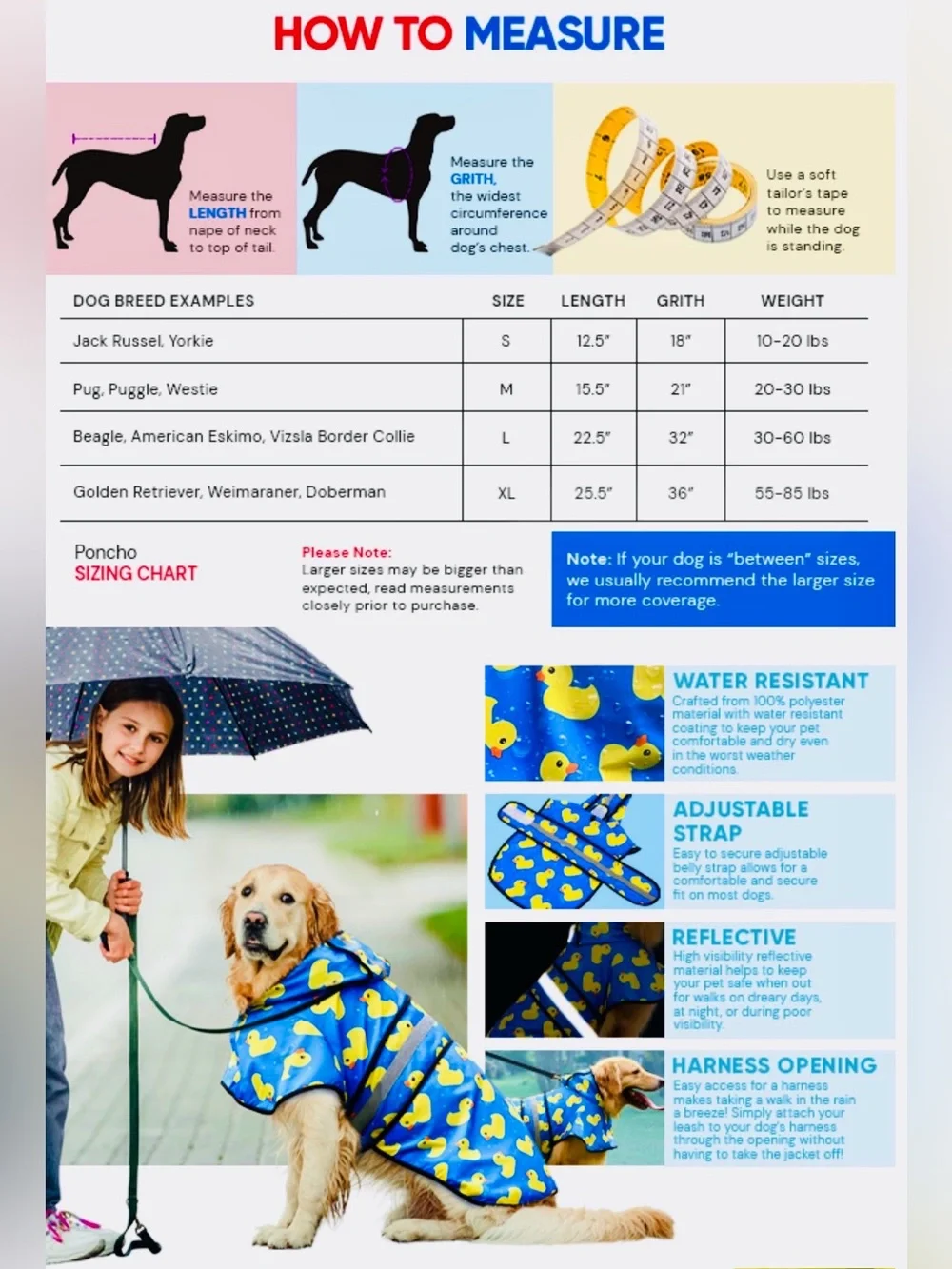 HDE Dog Raincoat - Small